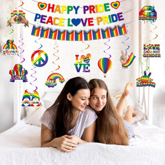 Pride Decorations, Rainbow LGBTQ Decorations include Happy Pride Banner Peace Lo