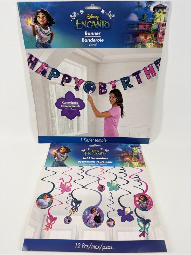 Disney Encanto Birthday Banner Custom Age + 12pc Swirl Decorations Party Set
