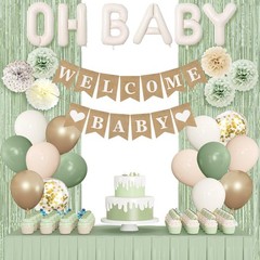Oh Baby Shower Decorations Sage Green For Boy Girl Neutral Balloons Curtains Set