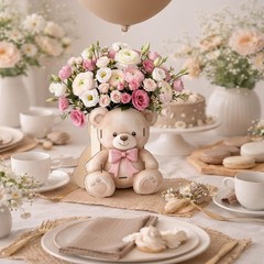 6 Pcs Bear Wooden Centerpieces for Tables Cute Bear with Bow We Can Bearly Wa…