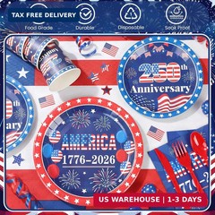 Zhehao 168 Pcs 250th Anniversary Decoration 4th of July Patriotic Disposable Pla