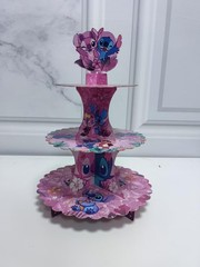 Stitch Cupcake Stand 3-Tier Pink with 24 Stitch Cupcake Toppers – Hawaiian Al…
