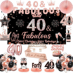40Th Birthday Decorations for Women, Black and Rose Gold 40Th Birthday Decoratio