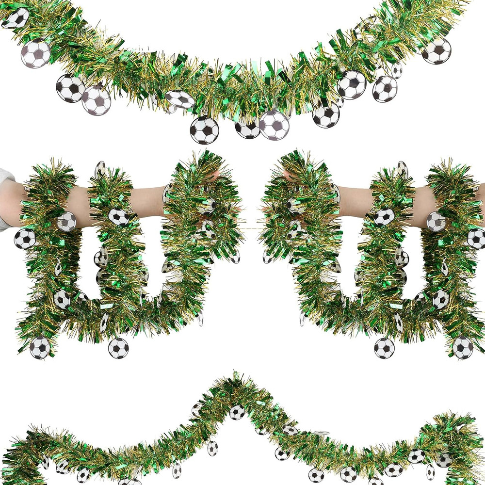 4 Pcs Soccer Tinsel Garland Each 5.56 FT Glitter Hanging Metallic Foil Textured