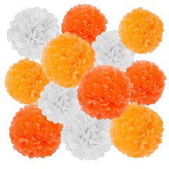 12 PCS Orange and White Tissue Paper Pom Poms 10 and 12 Inch Hanging Flower