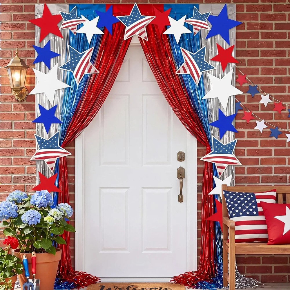 4th of July Patriotic Decor, 250th Anniversary Red White Blue Cutouts & Streamer