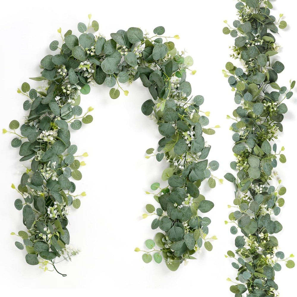 2 PCS Artificial Eucalyptus Garland 5.9FT Faux Silver Dollar Greenery Garland