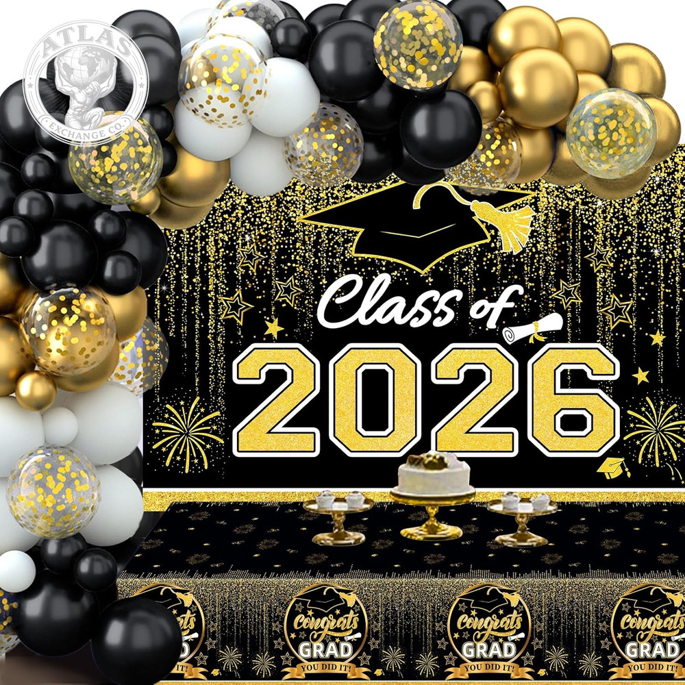 Graduation Decorations 2026, Black and Gold Balloon Garland Arch, Black and Gold