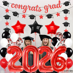 KatchOn, Red and Black Graduation Decorations 2026 – Pack Of 37 | Giant 40 Inch,