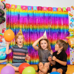 2PCS, Rainbow Foil Fringe Curtain, Backdrop Party Decoration, Birthday Wedding