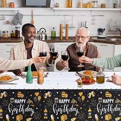 Tegeme 3 Pieces Whiskey Birthday Tablecloth Whiskey Cheer Happy Birthday Table