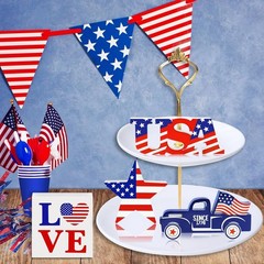 Charming Patriotic Table Decor: 4 Wooden Decorations for Independence Day