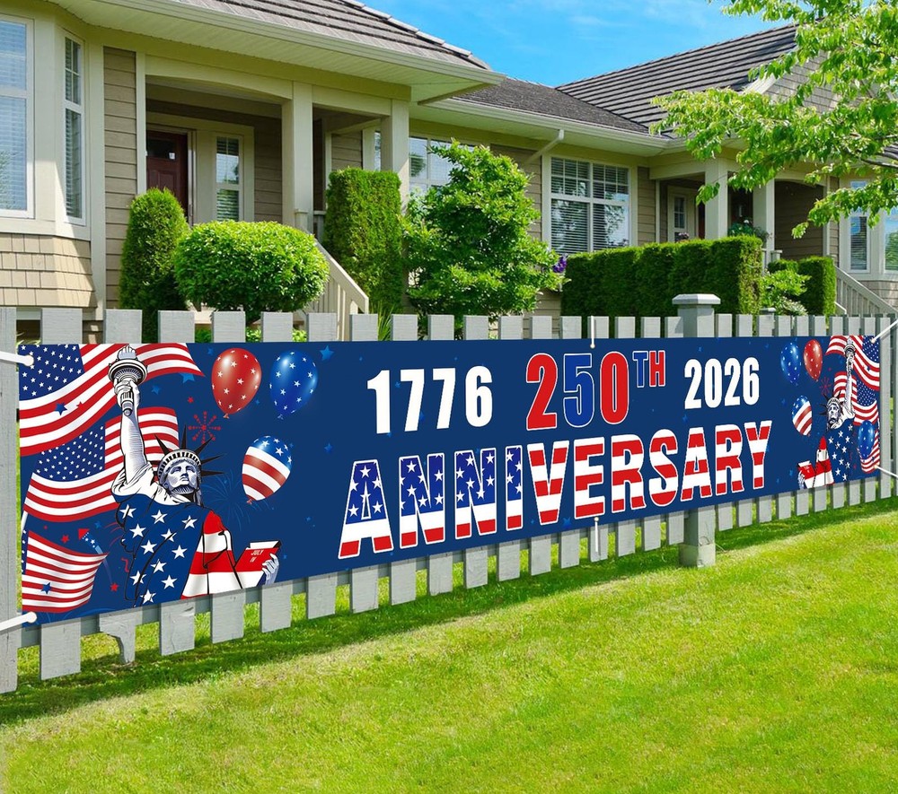 Ushinemi 250th Anniversary USA Banner 1776-2026 9.8 x 1.6 ft, red-white-blue