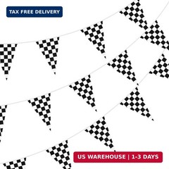 BEISHIDA 100ft 48pcs Black white Checkered Racing Pennant Flags Banner,Reusable