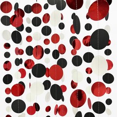 46 Ft Red Black and White Circle Dots Garland Hanging Paper Polka Dots Stream…