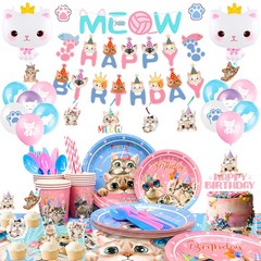 178 Cat Birthday Party Decorations Kitten Supplies Tableware Set Balloons Plates