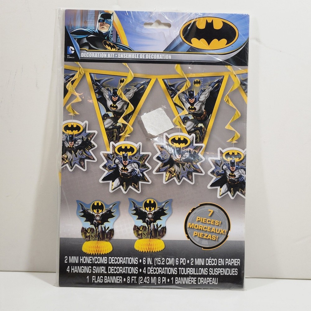 Batman 7 Piece Hanging & Table Top Birthday Party Decoration Kit New In Pack