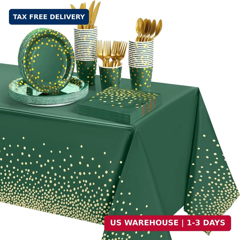 Tegeme 256 Pcs Graduation Dark Green and Gold Dot Party Supplies Decoration Pape