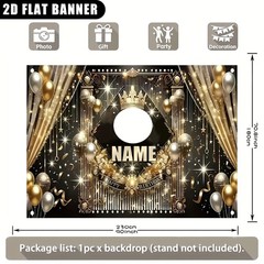1pc 2D Golden Crown Theme Personalized Custom Birthday Banner Backdrop Decor♪