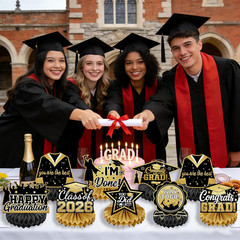 Black and Gold 8 Pieces Graduation Table Decorations, Class of 2026 Congrats Gra