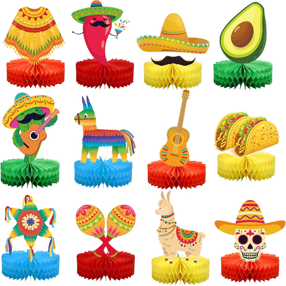 12 PCS Fiesta Mexican Honeycomb Centerpieces Cinco De Mayo Party Table Centerpie