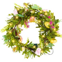 6ft Easter Garland Lighted Artificial Easter Egg Garland with Flowers Spring Flo