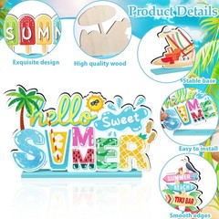 6 Pcs Hello Summer Table Decoration Set Sweet Summer Wooden Table Centerpiece…