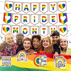 Happy Pride Month Banner Double Side Print Lgbtq+ Decoration Rainbow Party De…