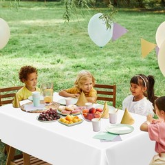 4 Packs White Plastic Tablecloth, Sturdy Disposable Table Cloth, 54 X 108 Inc…
