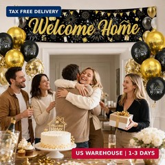 Black and Gold Welcome Home Decorations, Black Gold Printed Confetti Balloon 9Pc