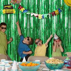2 Pack Green Streamers Backdrop Jungle Party Decorations Foil Fringe Backdrop Cu
