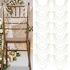 8 Pcs Wedding Pearl Bow Chair Decor Satin Ribbon Bows with Pearl Beaded Strin…