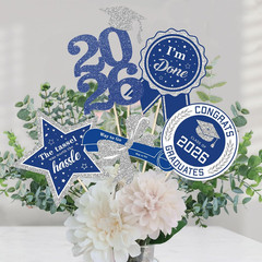 Graduation Decorations for Class of 2026-30Pcs Glitter Blue Silver Graduation Ta