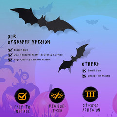 60 PCS Halloween Bats Decoration, 4 Different Sizes Realistic PVC Black 3D Scary