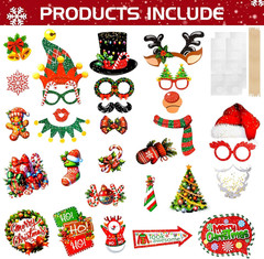 30 Piece Christmas Photo Booth Props Kit, Santa Hats Snowman Photo Backdrop for