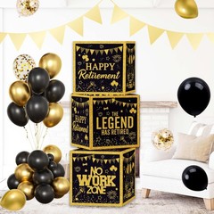 Happy Retirement Party Decorations Kit for Men Women, Black Gold Retirement
