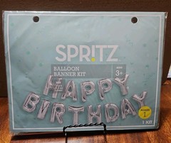Spritz™ «Happy Birthday» Balloon Silver Banner Kit New 14″ Height Inflated,