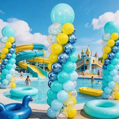 Blue and Yellow Balloon Column Kit Set of 2 with Balloons