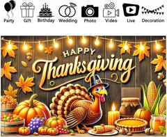 Thanksgiving Banner 71×43″ – Fall Outdoor Decor with Turkey & Pumpkin Design