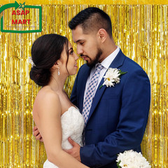 30 Pack Gold Foil Fringe Curtain Backdrop, 3.3X8.2 Feet Metallic Tinsel Streamer
