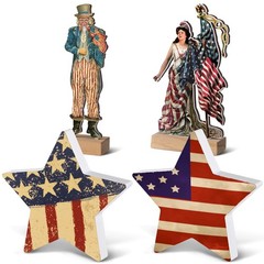4 Pcs 4th of July Tiered Tray Decor Patriotic Wooden Table Decorations Indepe…