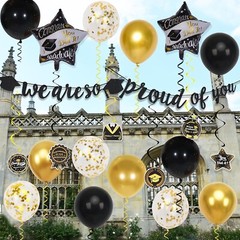 Graduation Decorations Class of 2025, Black and Gold Graduation Balloons with Gr