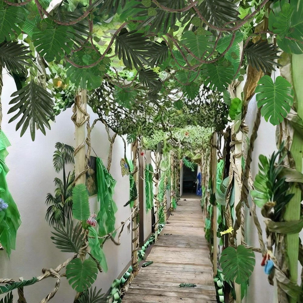 Jungle Party Decoration Set – 10×13 ft Tropical Netting & Greenery Garland for L