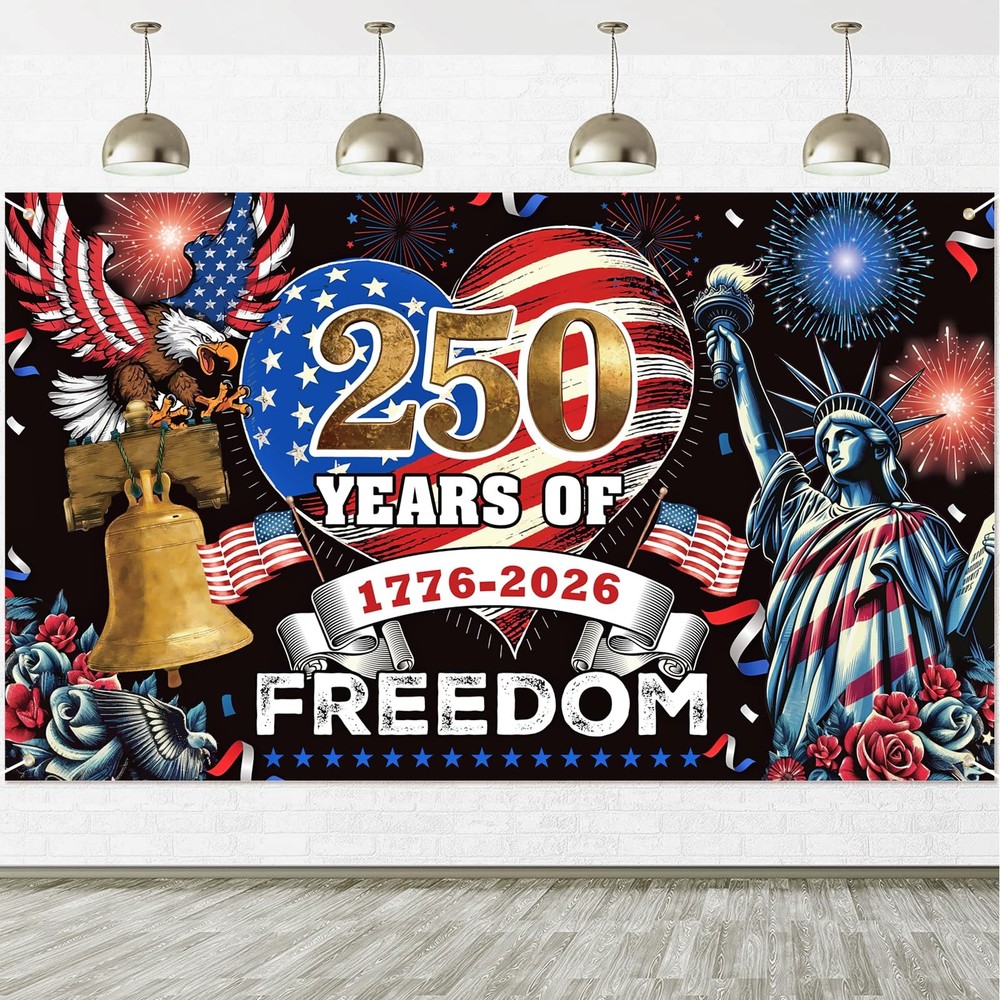 185x110cm Patriotic Backdrop – 1776-2026 USA Freedom Celebration Background with