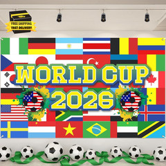 World Cup Backdrop 2026 43X71 Inches Soccer World Tournament Cup Party Decoratio