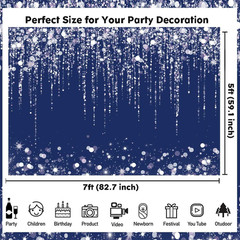 7×5 FT Navy Blue White Silver Glitter Backdrop Wedding Photography Decor Set