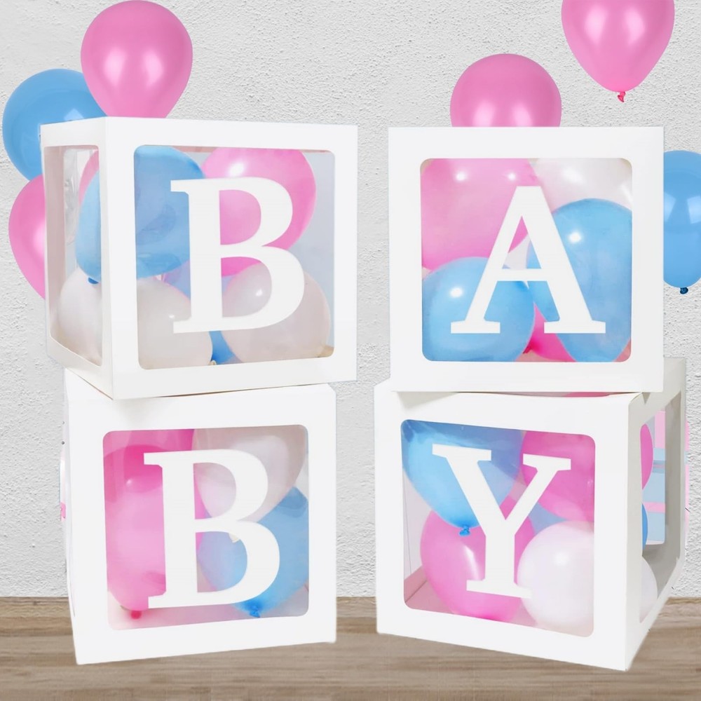 Baby Boxes with 4 Letters,40 Pink&Blue Balloon for Baby Shower Decorates,4 pc…
