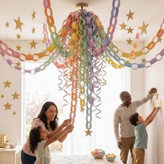Macaron Pastel Chain & Mirror Star Garland Kit with Double-Sided Tape, Pre-Cu…