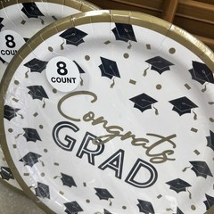 Gold White & Black Graduation-Napkins, Plates, Table Cloths & Balloon Holders