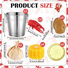 28 PCS Crawfish Boil Party Supplies Fake Decorations Stainless Steel Buckets